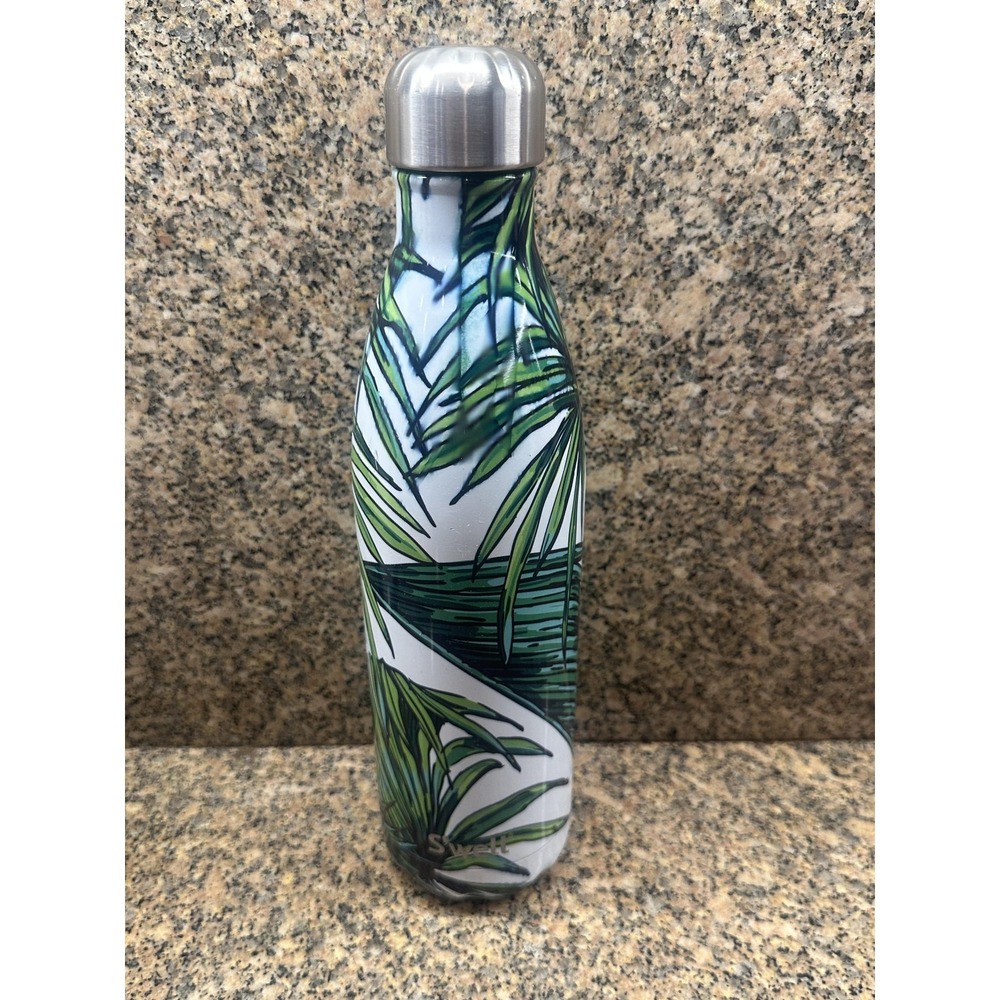 S'well 25 Oz Waikiki Stainless Steel Water Bottle Green Palm Leaf Insulated Lid